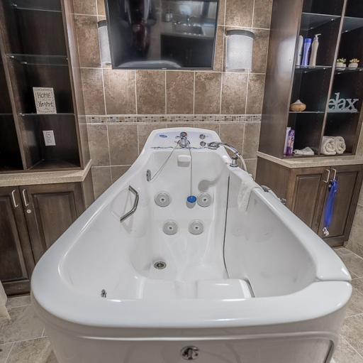 A modern bathtub designed for relaxation and comfort, set in a stylish bathroom environment.
