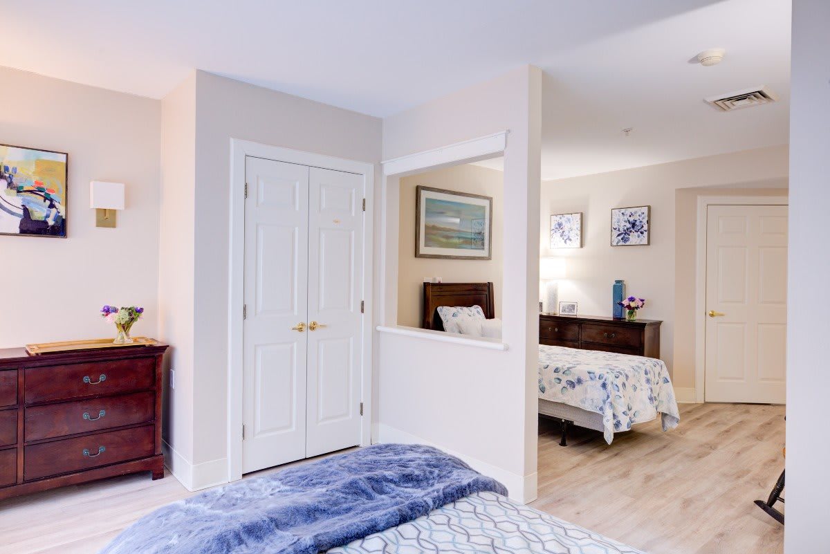A cozy bedroom with stylish decor and soft lighting.