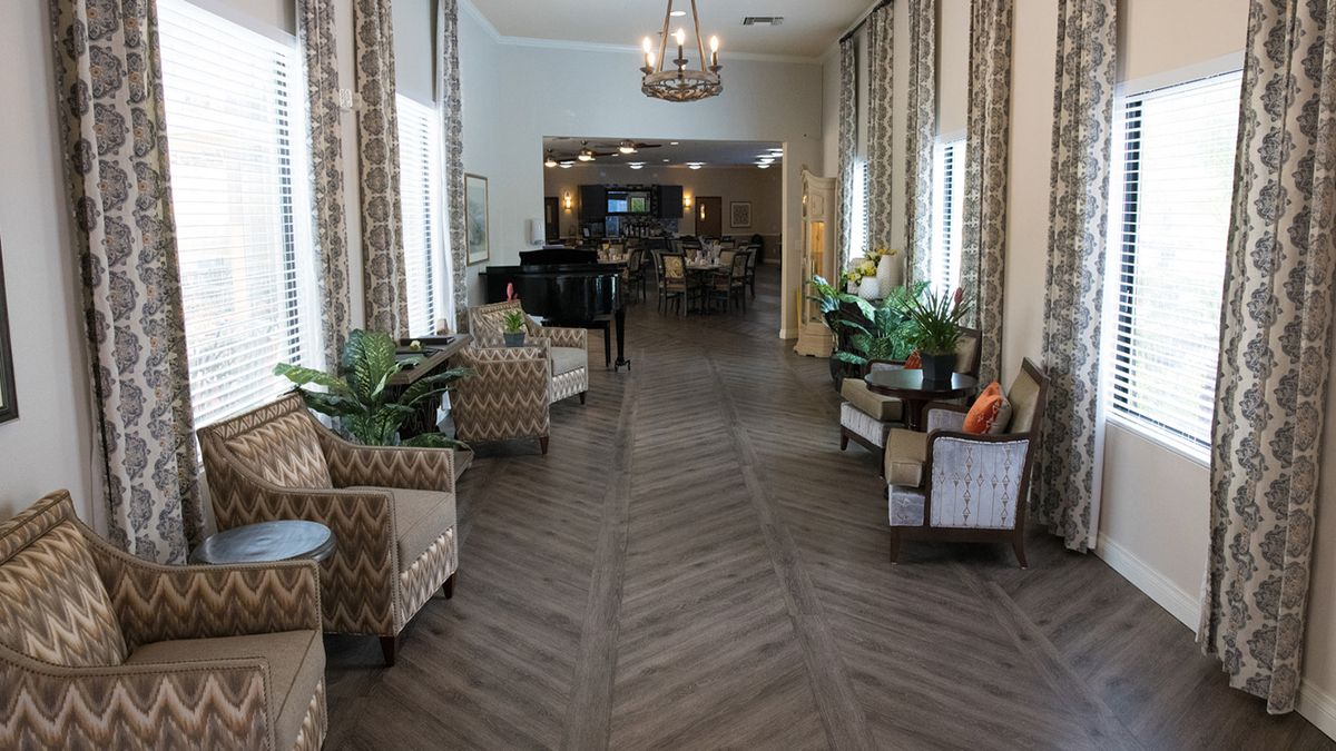 A well-decorated lobby with comfortable seating and elegant decor.
