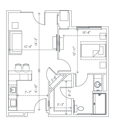 A detailed floor plan of a residential apartment showing room dimensions and layout.