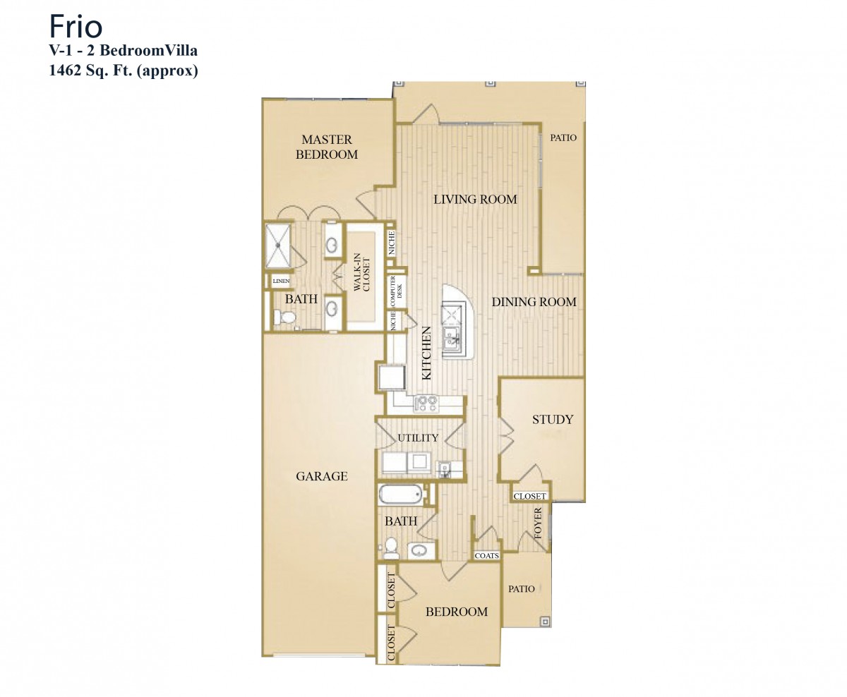 Floor plan of a two-bedroom apartment with labeled rooms and dimensions.