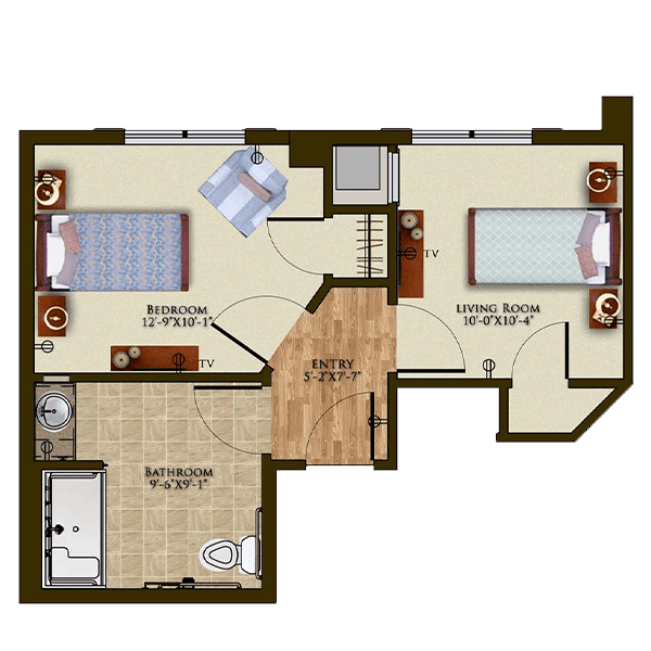 A two-bedroom apartment floor plan showcasing the layout of the rooms and spaces.