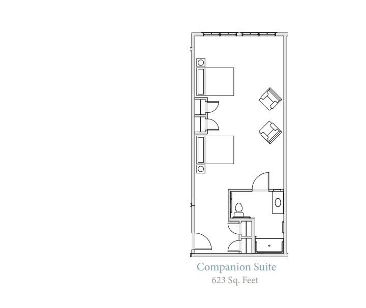Floor plan of a compact studio suite.