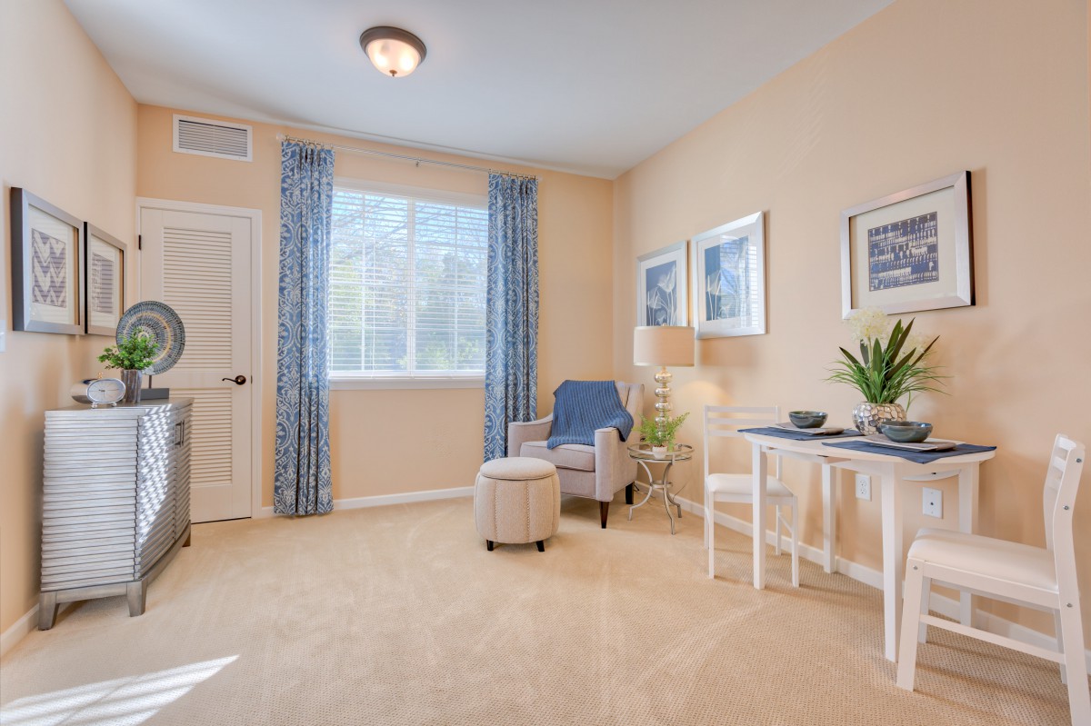 A cozy, well-lit room featuring modern furniture and decor.