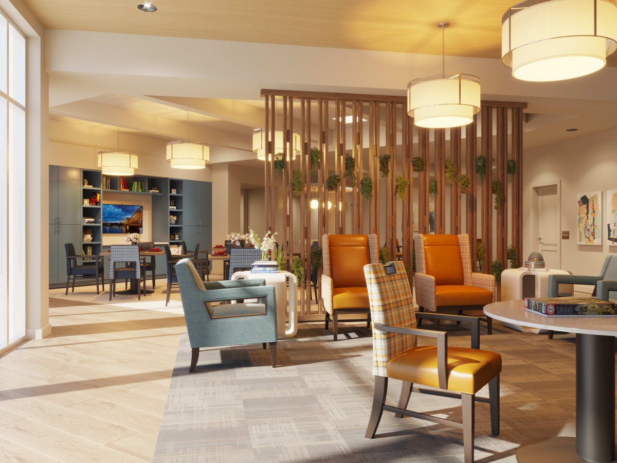 A modern hotel lobby with comfortable seating and stylish decor.