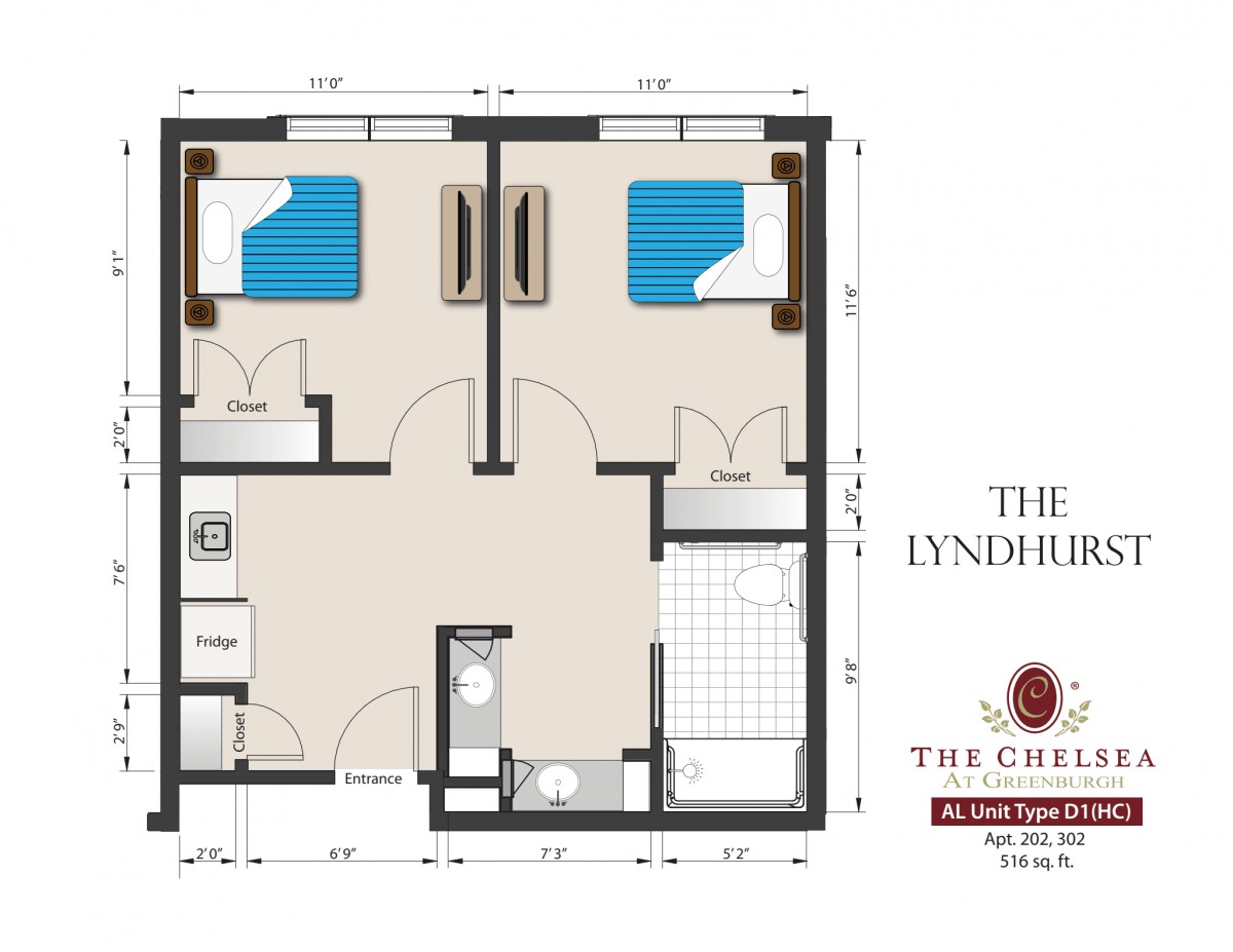 Two-bedroom house floor plan layout.