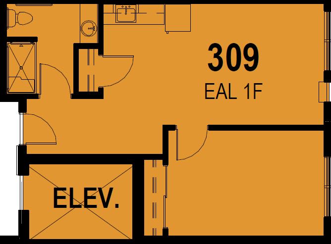 A section of a building floor plan showing room 309 and an elevator.