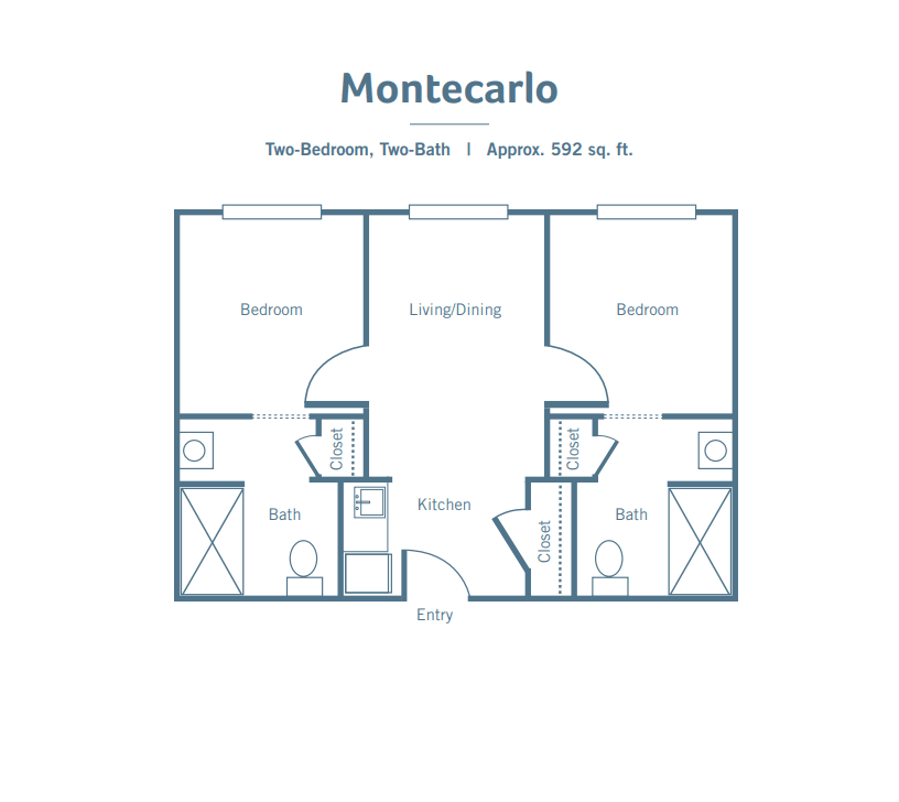 Montecarlo two-bedroom apartment floor plan layout.