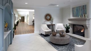 A modern lobby with comfortable seating and stylish decor.