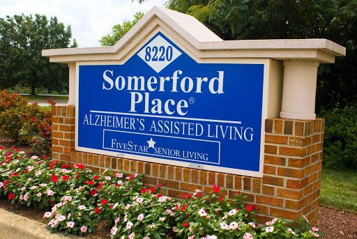 Sign for Somerford Place, an Alzheimer's assisted living facility.
