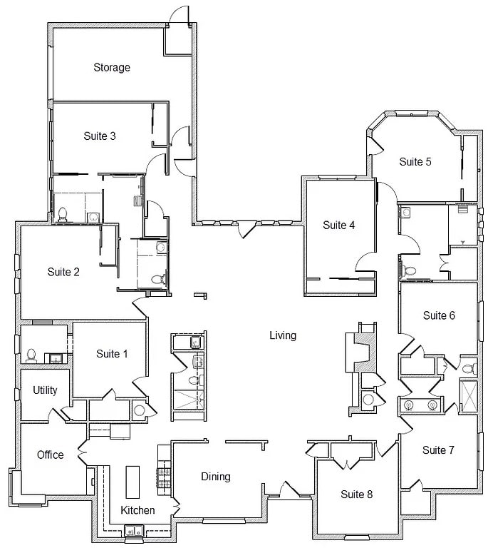 A detailed floor plan of a house showing multiple rooms and their layout.