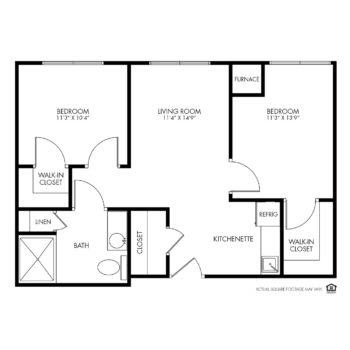 Two-bedroom apartment floor plan with labeled rooms.
