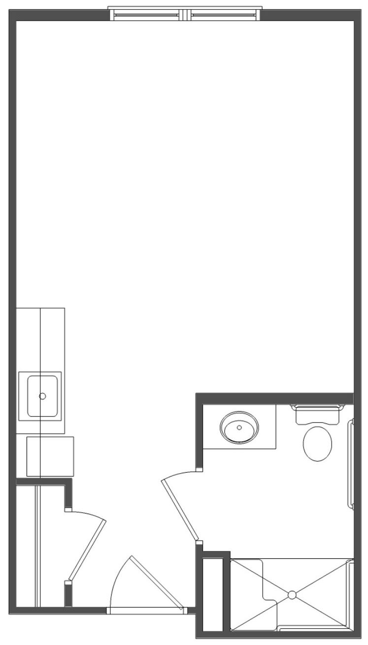 A simple floor plan featuring a room with an attached bathroom.