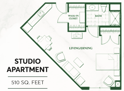 A floor plan of a studio apartment measuring 500 square feet.