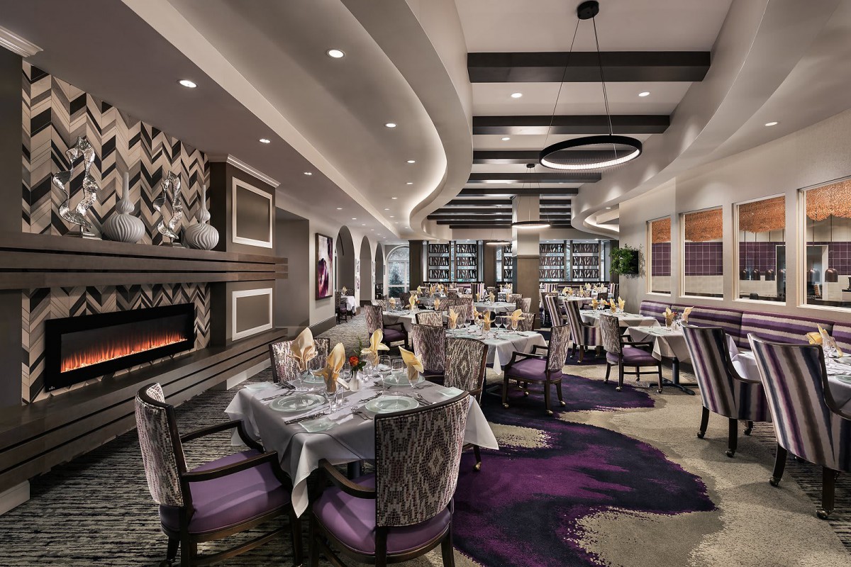 A modern and elegant restaurant interior with stylish decor and comfortable seating.