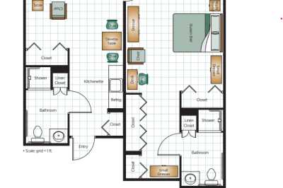 This image shows a floor plan of an apartment, detailing the layout and design of the living space.