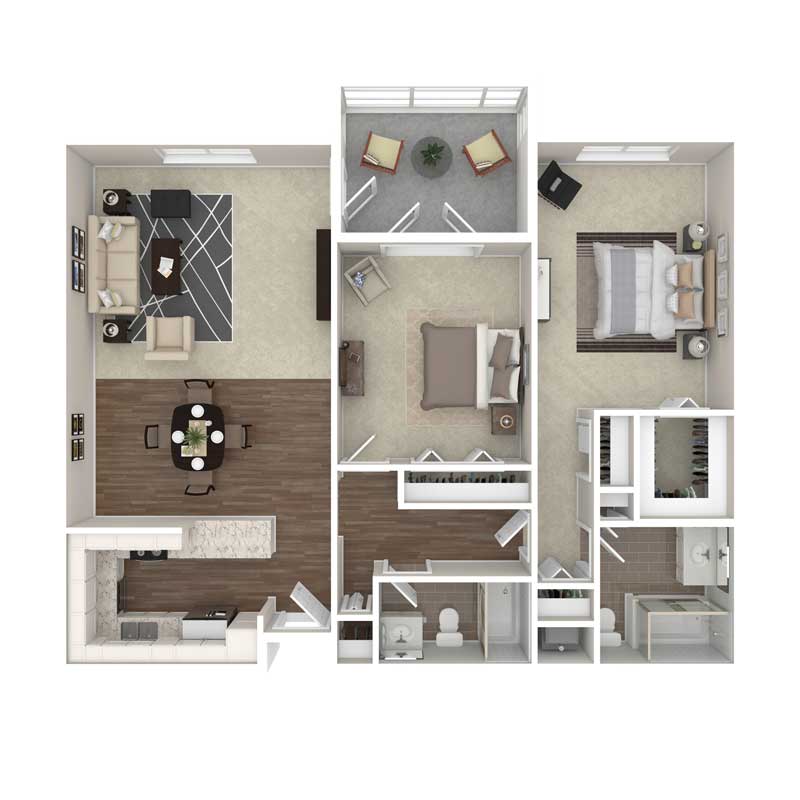 A detailed floor plan showcasing a modern apartment layout with multiple rooms and living spaces.