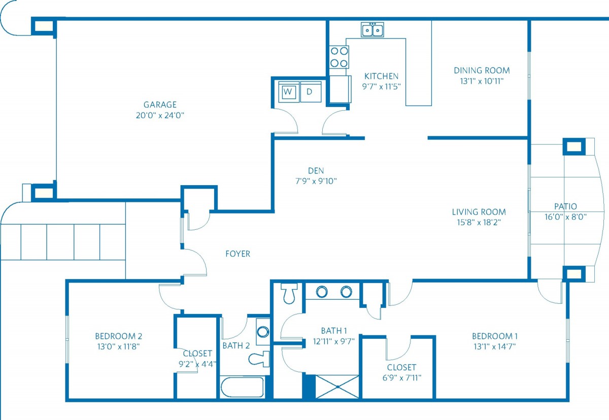 A detailed blueprint showing the layout and dimensions of a house floor plan.