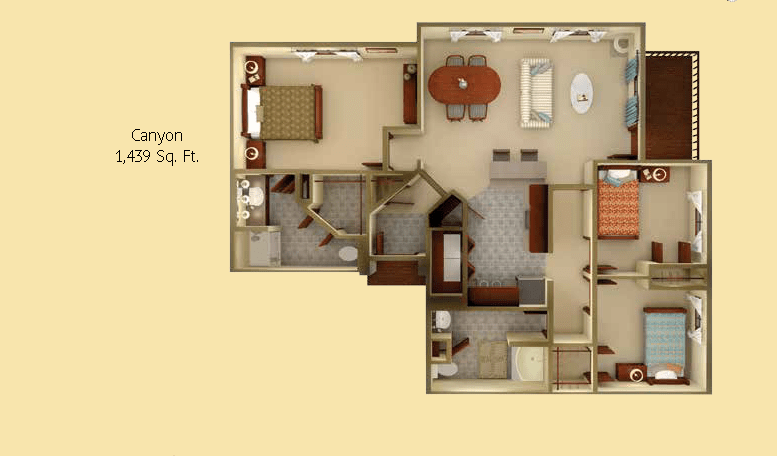 A detailed floor plan of a two-bedroom apartment.