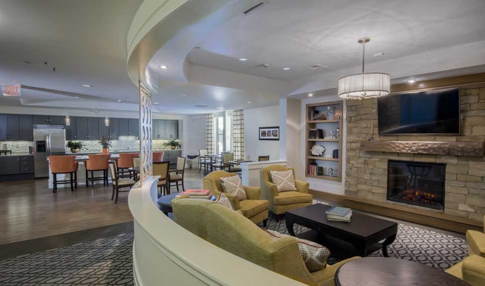 A modern living room with comfortable seating and stylish decor.