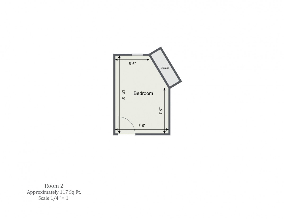 Room floor plan with dimensions labeled.
