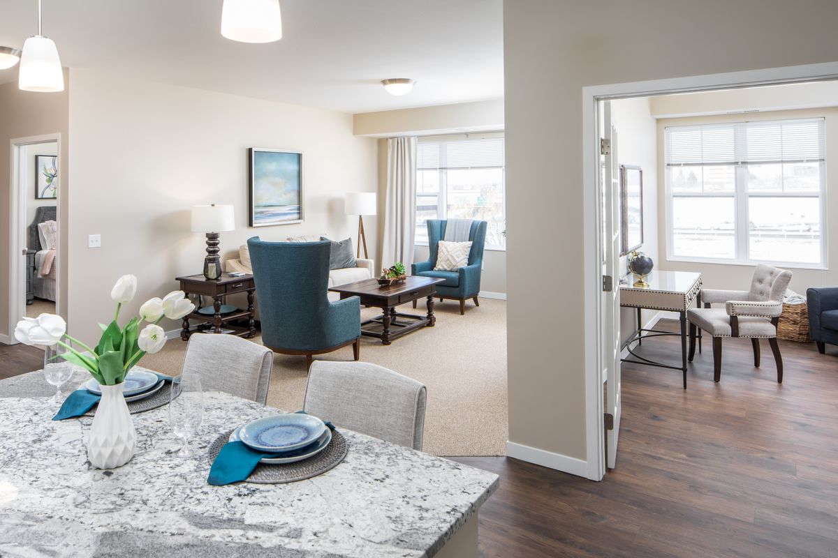A modern open-plan living and dining area with stylish decor.