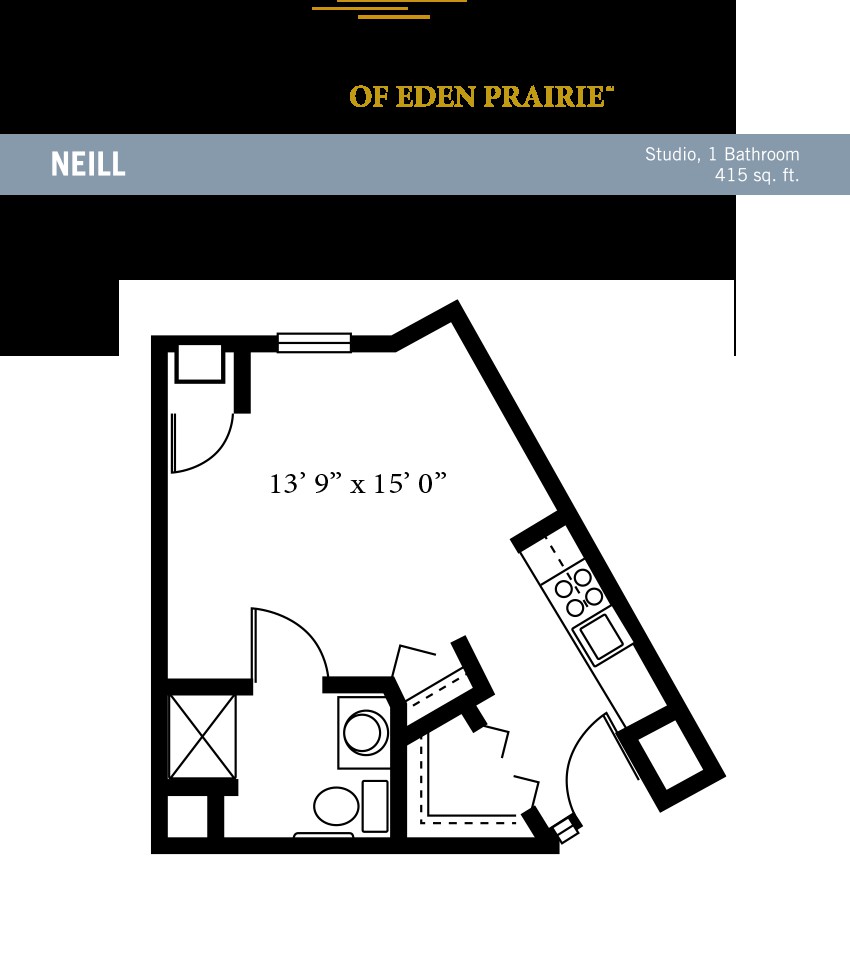 Floor plan of a studio apartment in Eden Prairie.