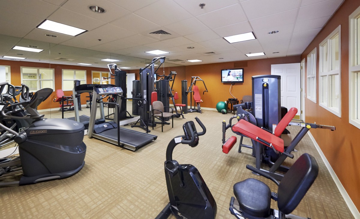A well-equipped gym with various exercise machines and equipment for fitness enthusiasts.