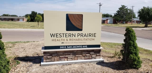 Sign for Western Prairie Health & Rehabilitation located at 510 E. San Jacinto Ave.
