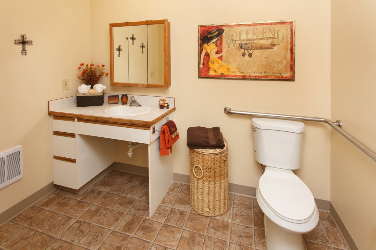 A neatly arranged bathroom with a toilet, sink, mirror, and decorative elements.