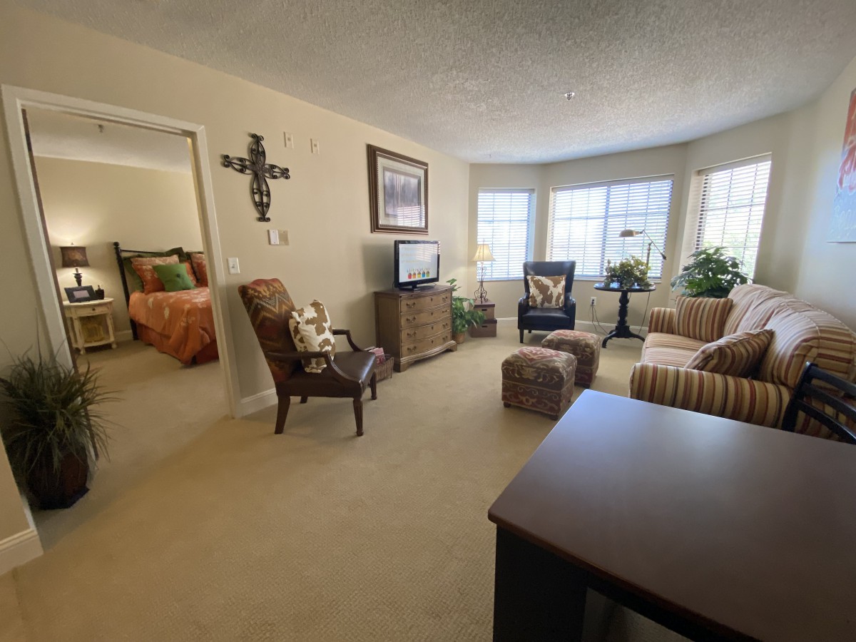 A cozy living room with comfortable seating, a television, and decorative elements.