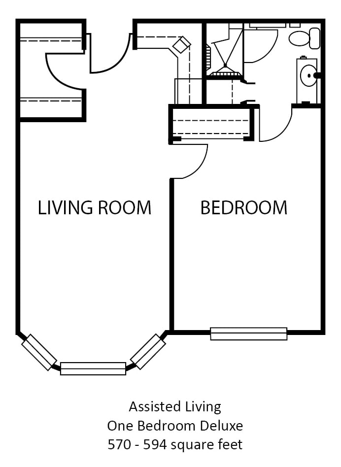 A simple floor plan featuring a living room and a bedroom.