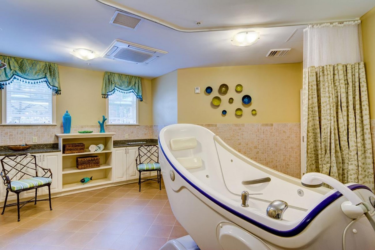 A serene spa room featuring a specialized tub and calming decor.