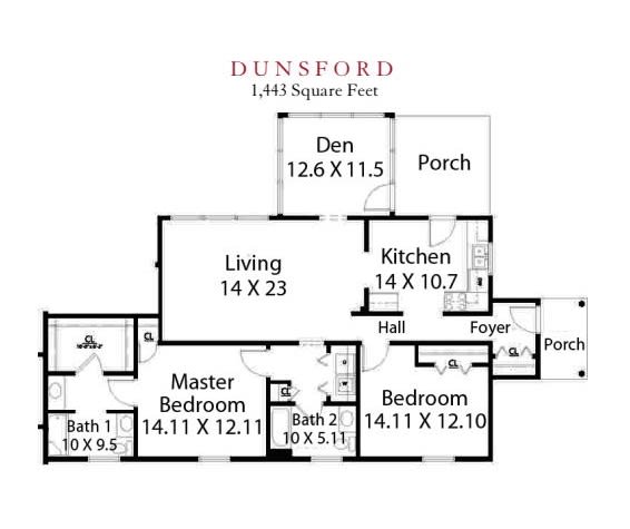 Floor plan of a house showing room dimensions and layout.