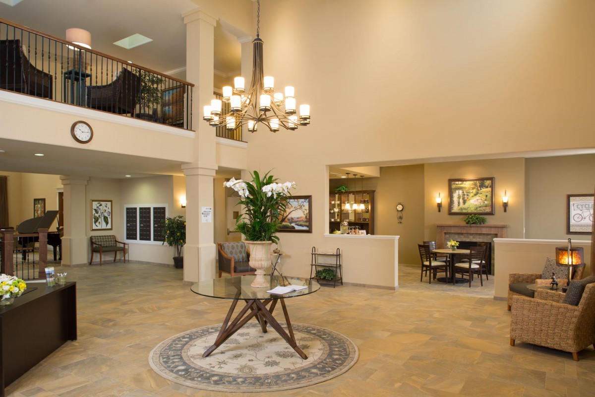 A well-designed lobby with elegant lighting and stylish furniture.