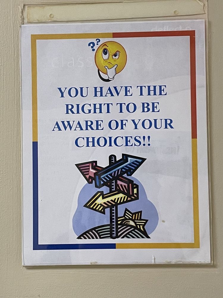 Motivational poster emphasizing awareness of personal choices.