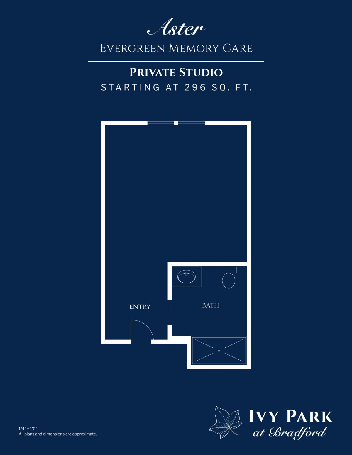 Private studio floor plan starting at 280 sq. ft.