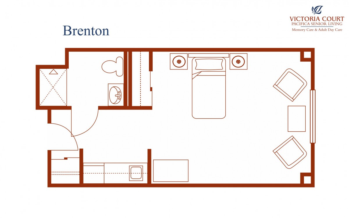 A detailed floor plan showing the layout of a room with labeled areas such as a bedroom and bathroom.