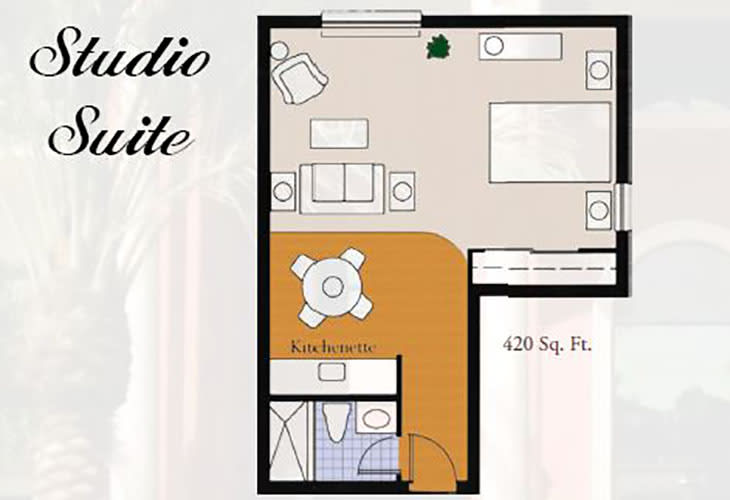 Studio Suite Floor Plan of 420 Sq. Ft.