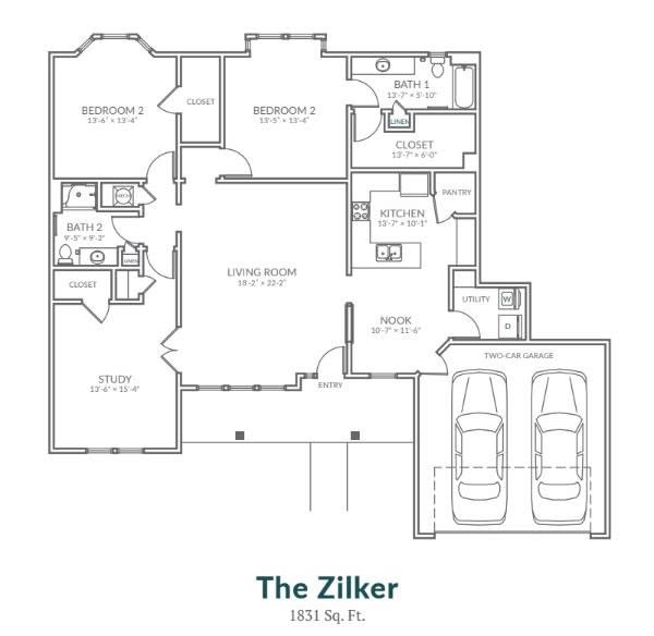 The Zilker floor plan showcasing a spacious residential layout.