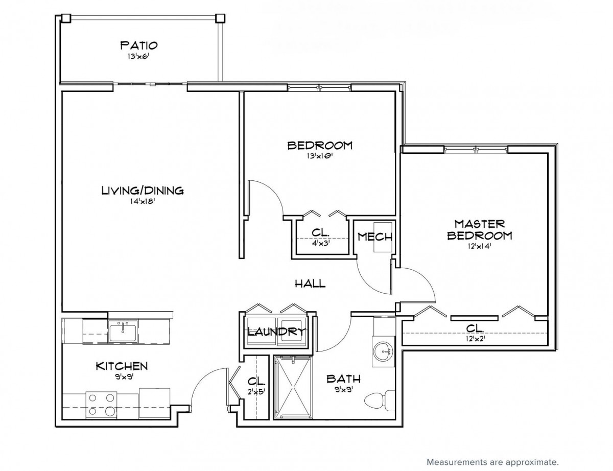 A floor plan of a residential space showing labeled rooms and layout.