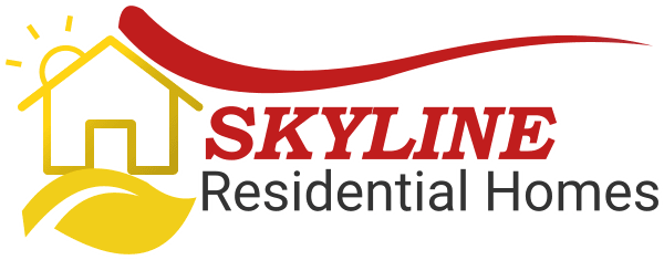 Logo for Skyline Residential featuring bold red and white text.