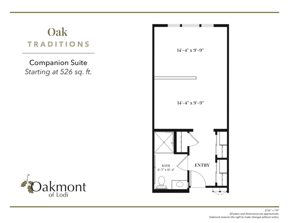 Floor plan for Oak Traditions Companion Suite, measuring 526 sq. ft.