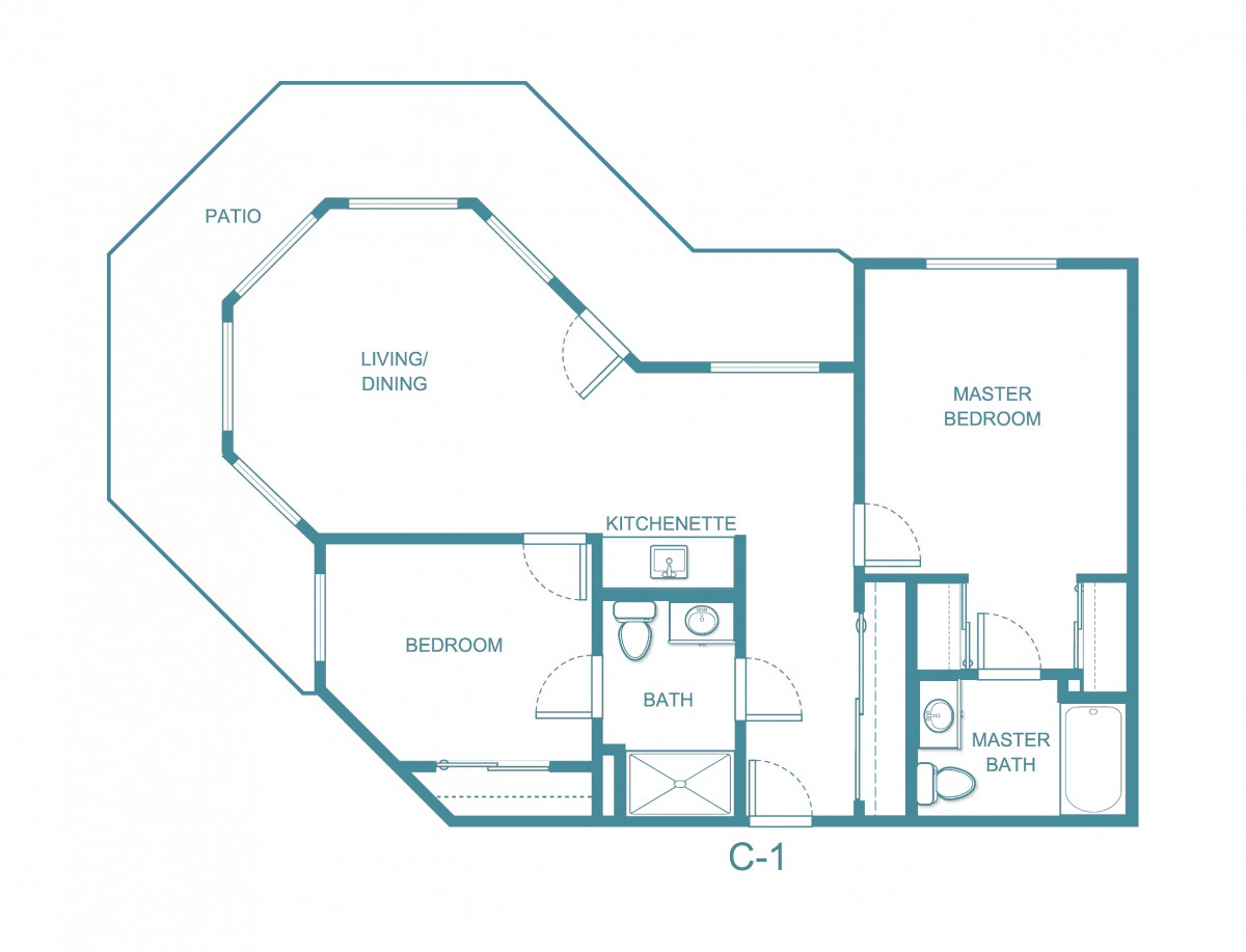 Architectural blueprint of a residential apartment layout.