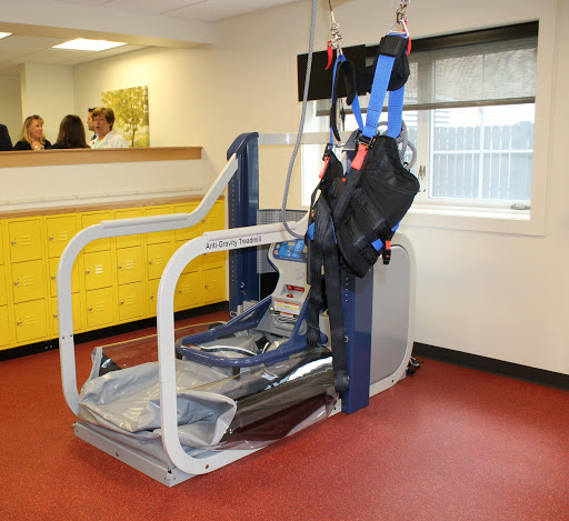 A patient lifting device in a rehabilitation center, designed to assist with mobility and therapy.