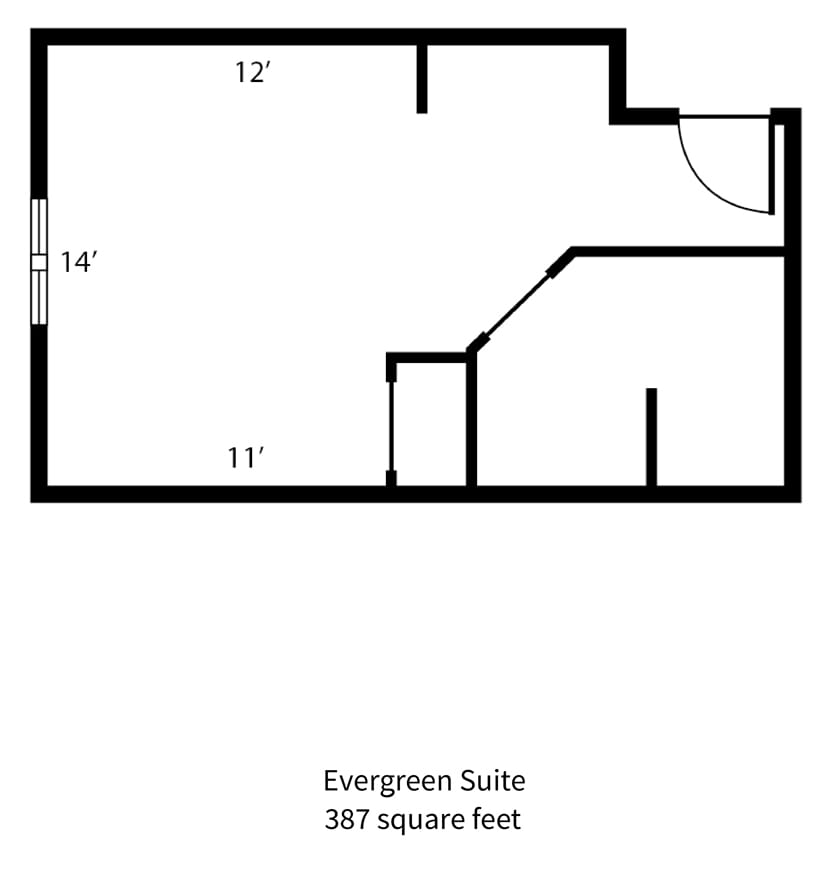 This is a floor plan of the Evergreen Suite, measuring 357 square feet.