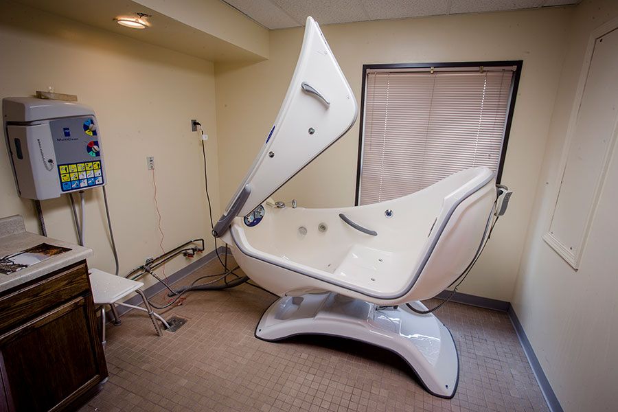 A hydrotherapy spa pod in a wellness center.