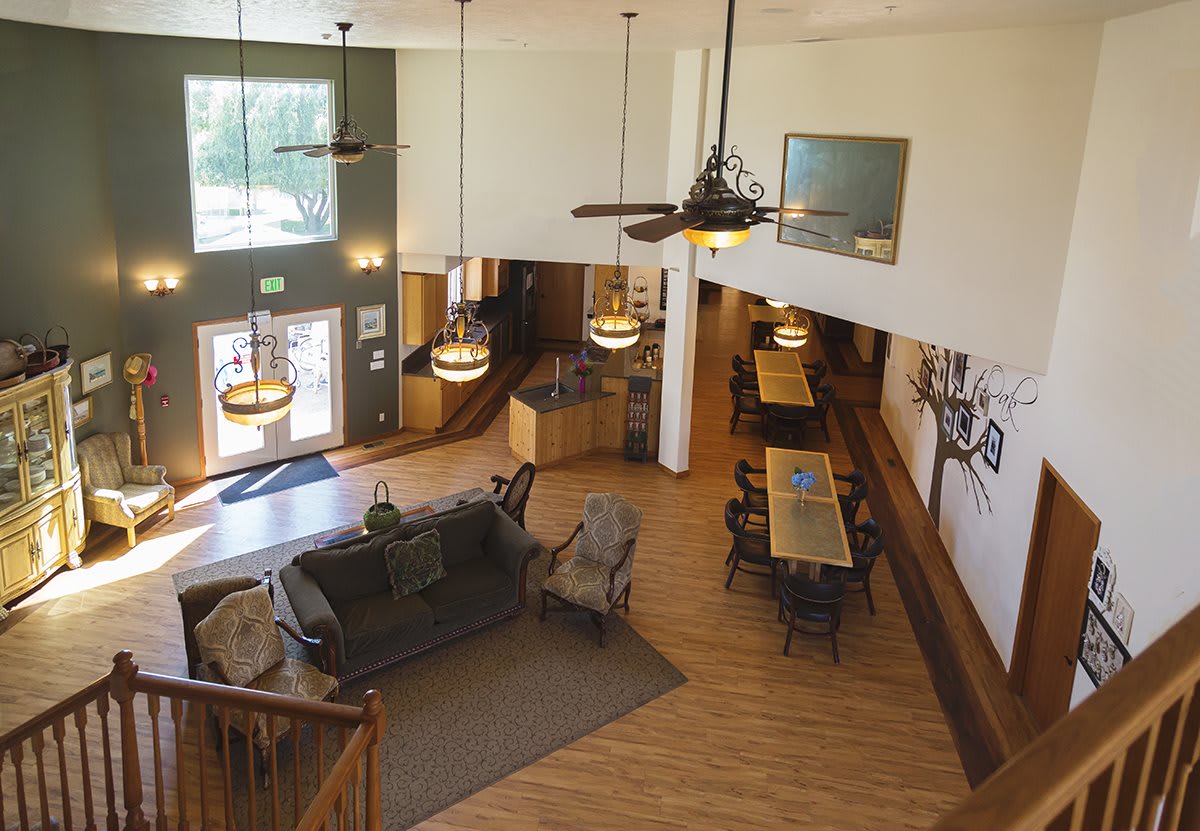 Spacious lobby with cozy seating and elegant lighting fixtures.
