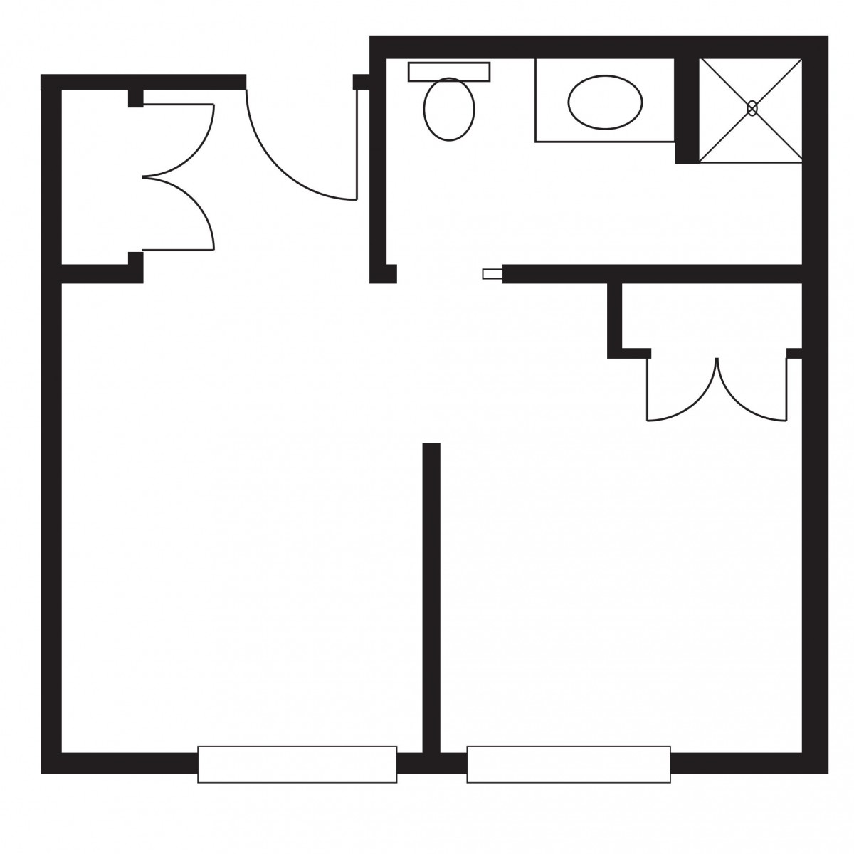 A basic floor plan showcasing the layout of an apartment with separate rooms and a bathroom.