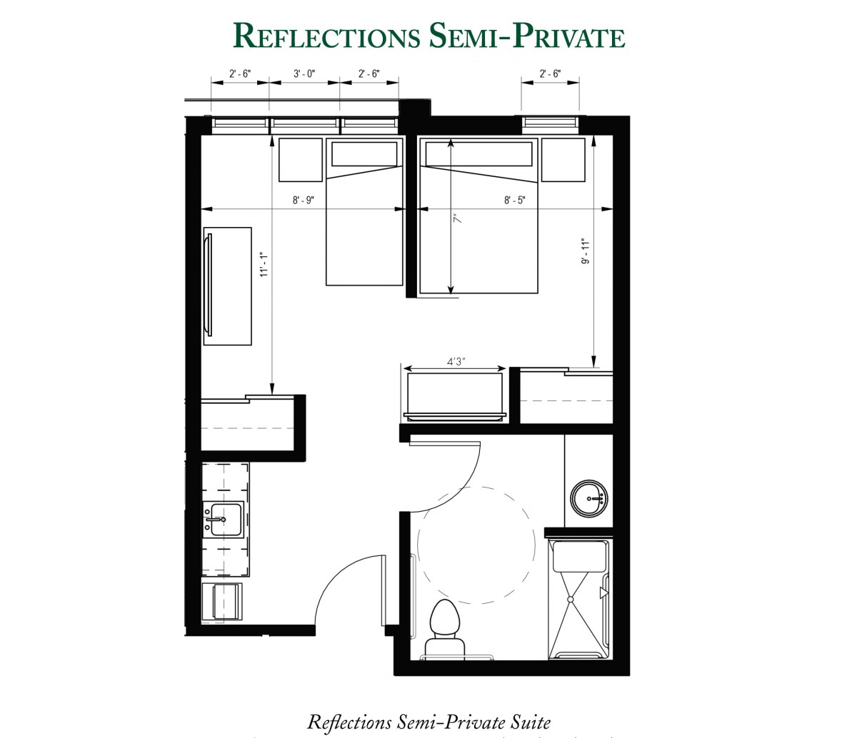 Reflections semi-private room floor plan.